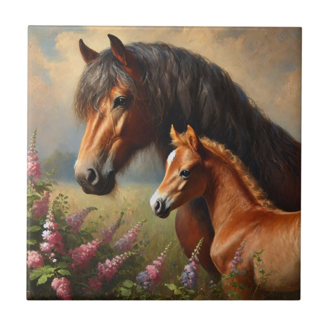 Azulejo De Cerâmica Bay Mare com uma pintura de flores selvagens de Fo (Frente)