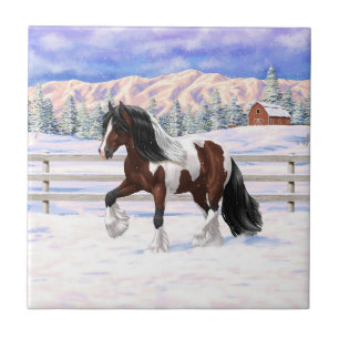 Azulejo De Cerâmica Bay Pinto Brown Skewbald Gypsy Vanner Tinker Horse