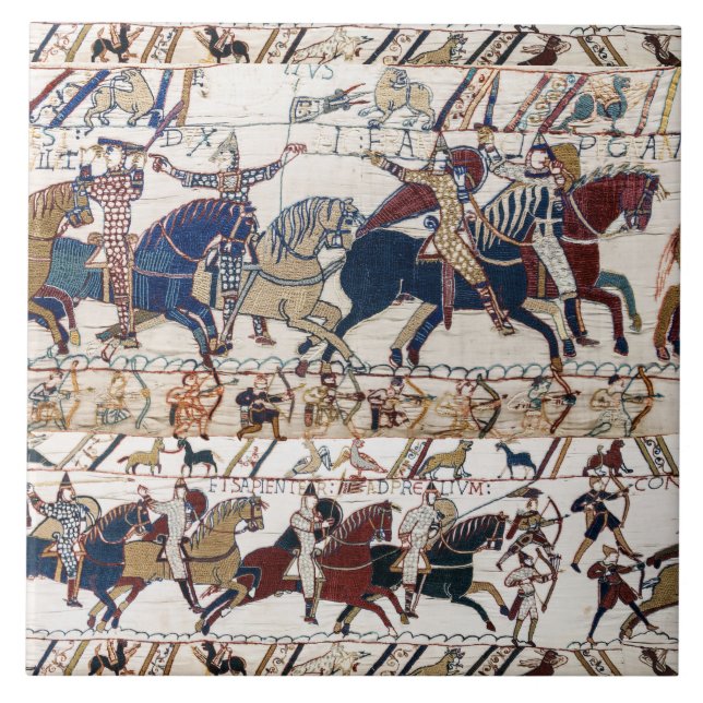 AZULEJO DE CERÂMICA  BAYEUX TAPESTRY 1066 KNIGHTS E ARQUIVOS NORMANOS (Frente)
