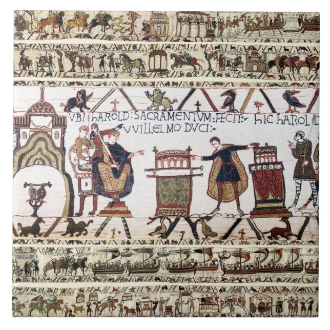 Azulejo De Cerâmica BAYEUX TAPESTRY Harold fez juramento sobre Relíqui (Frente)