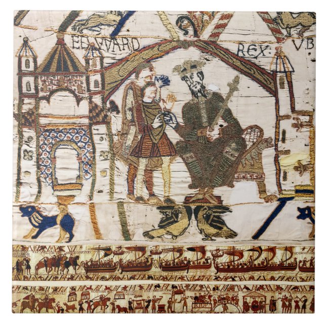 Azulejo De Cerâmica BAYEUX TAPESTRY King Edward Confessor e Harold (Frente)