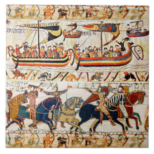 AZULEJO DE CERÂMICA  BAYEUX TAPESTRY NORMAN KNIGHTS, VIKING SHIPS, ARCH
