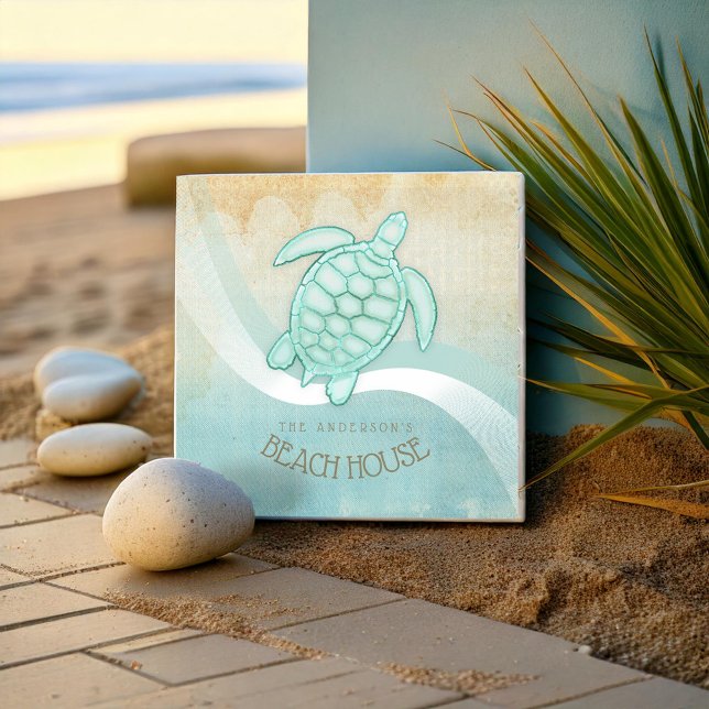 Azulejo De Cerâmica Beach House NMaritime Turtle Aqua Blue ID623 (Criador carregado)