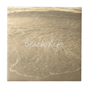 Azulejo De Cerâmica Beach Life cita Clear Ocean Sandy Ouro Water