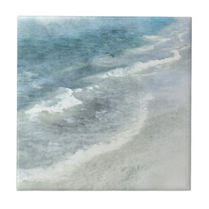 Azulejo De Cerâmica Beach Watercolor - Ondas Azuis Escuras e Teais Cos