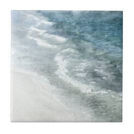 Azulejo De Cerâmica Beach Watercolor - Ondas Azuis Escuras e Teais Cos