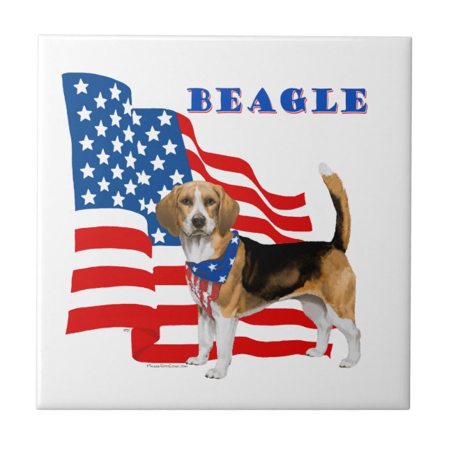 Azulejo De Cerâmica Beagle com Bandeira Americana (Frente)