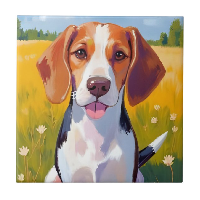 Azulejo De Cerâmica Beagle Dog Watercolor Pet Painting (Frente)