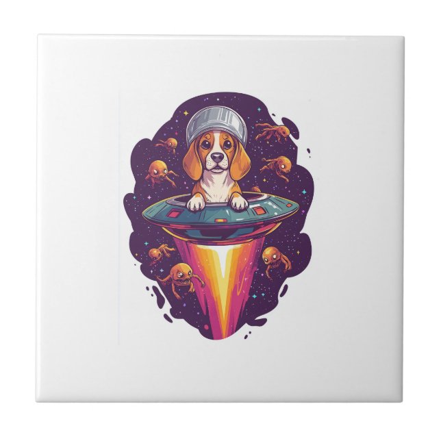 Azulejo De Cerâmica Beagle � Encontro Canino Intergaláctico (Frente)