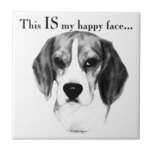 Azulejo De Cerâmica Beagle Happy Face; Beagle Feliz; Beagle Grumpy