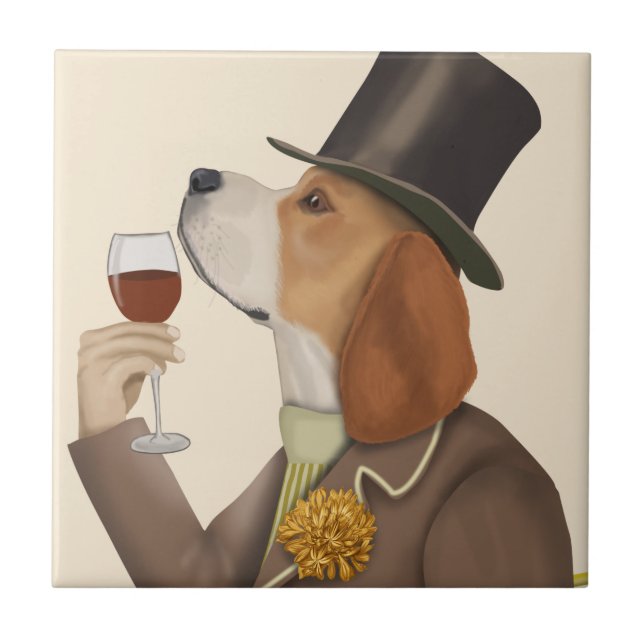 Azulejo De Cerâmica Beagle Wine Snob (Frente)