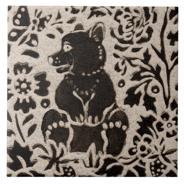 Azulejo De Cerâmica Bear Cub Batik Stoneware Woodland Animal Tan Cinza (Frente)