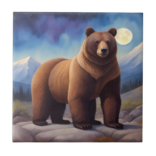 Azulejo De Cerâmica Bear Moonlight Mountain Wild Animal