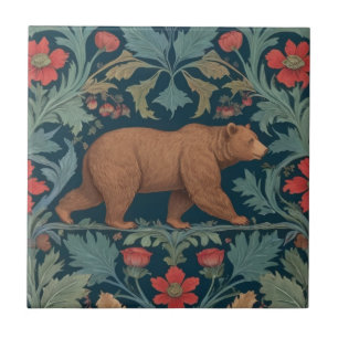 Azulejo De Cerâmica Bear William Morris estilo Right Facing Red Floral