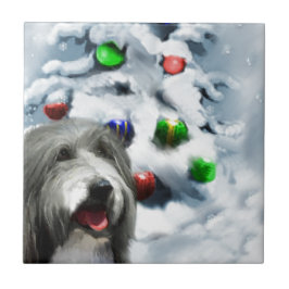 Azulejo De Cerâmica Bearded Collie Christmas