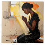Azulejo De Cerâmica Beautiful Abstract African=American Woman Praying<br><div class="desc">Faith and hope tile. A beautiful scene of an African-American woman praying as the sun beams in on her through the windows inspiring hope.</div>