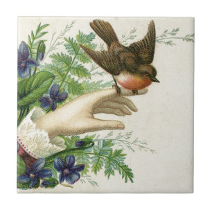 Azulejo De Cerâmica Beautiful hand with a bird and flowers