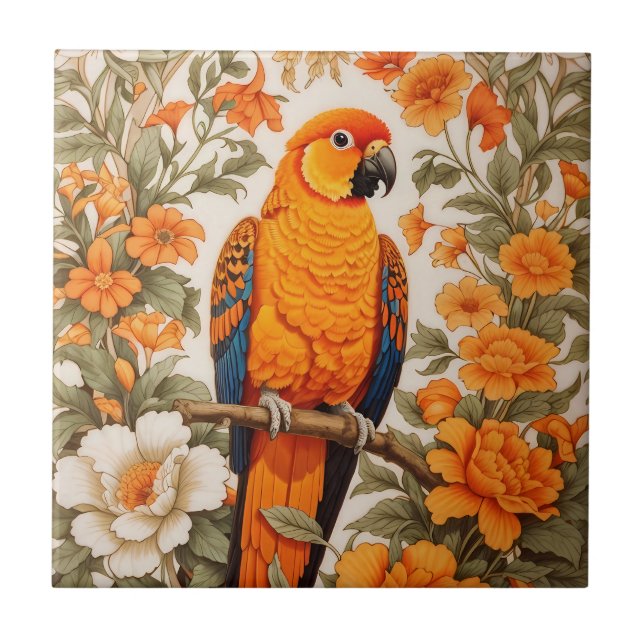 Azulejo De Cerâmica Beautiful Sun Conure William Morris Inspired (Frente)