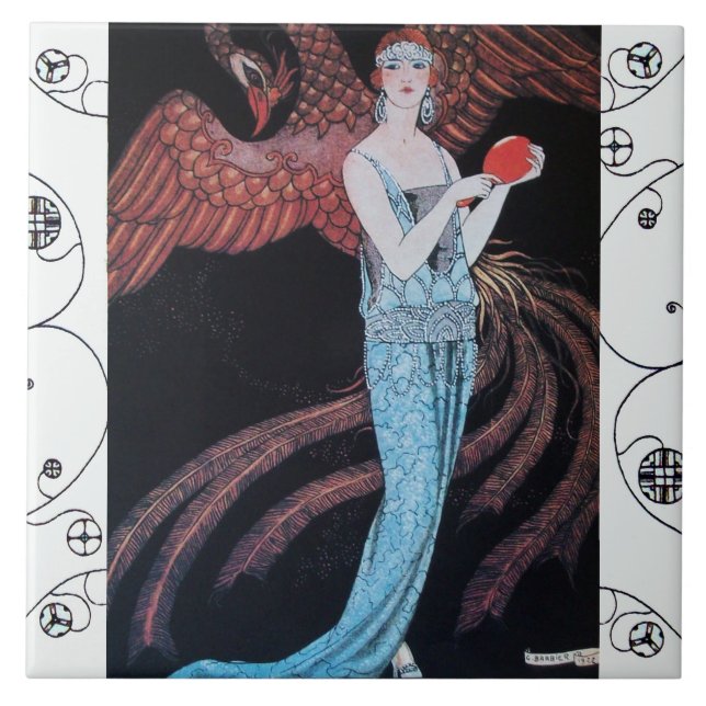 Azulejo De Cerâmica BEAUTY AND PHOENIX Art Deco Woman Fashion (Frente)
