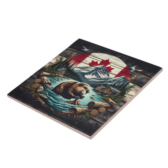 Azulejo De Cerâmica Beaver Building Lodge Perto Da Natureza Selvagem C (Lateral)