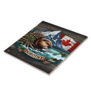Azulejo De Cerâmica Beaver canadense perto da cascata em Kimberly Area