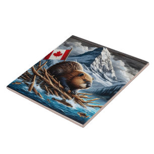 Azulejo De Cerâmica Beaver Lodge por Montanhas Snowy