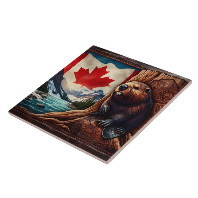Azulejo De Cerâmica Beaver Por Rio Com Bandeira Canadiana (Lateral)