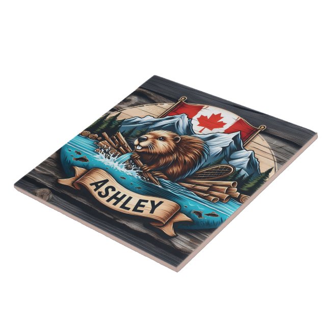 Azulejo De Cerâmica Beaver por Rio com Montanhas Atrás (Lateral)