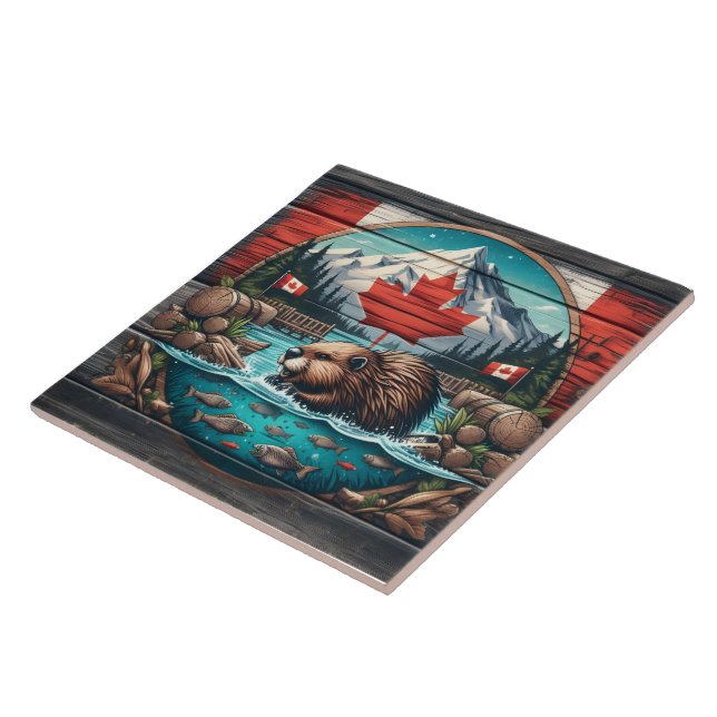 Azulejo De Cerâmica Beaver por Tree, orgulho canadense (Lateral)