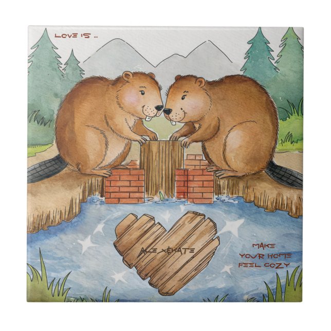 Azulejo De Cerâmica Beavers no Amor (Frente)