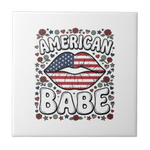 Azulejo De Cerâmica Bebê Americano Desenho de Gravura Vintage Patrióti