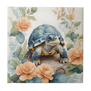 Azulejo De Cerâmica Bebê Cachorro Tortoise Pastel Floral Watercolor