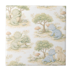 Azulejo De Cerâmica Bebê Dragão Fofo Padrão Pastel Floresta (2)