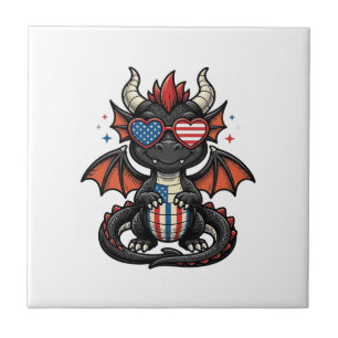 Azulejo De Cerâmica Bebê Dragão Patriótico Camisa Vintage Vetor Design