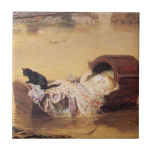 Azulejo De Cerâmica Bebê em berço durante enchente (por J.E. Millais)