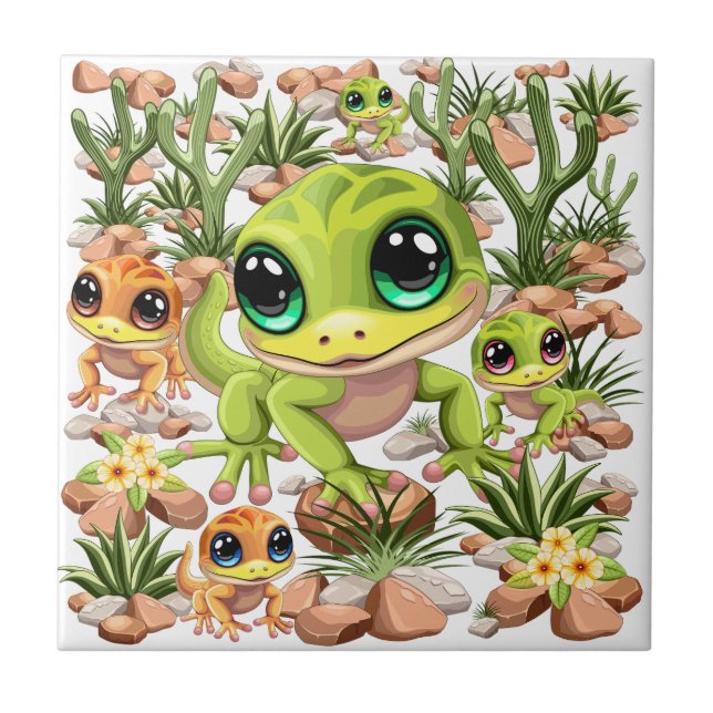 Azulejo De Cerâmica Bebê Geckos Personagens de desenho animados (Frente)