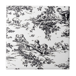 Azulejo De Cerâmica Bebê preto e branco antigo Toile