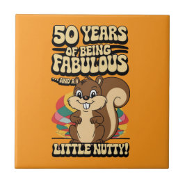 Azulejo De Cerâmica bebendo de esquilo do 50º aniversário