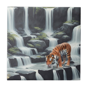 Azulejo De Cerâmica Bebendo de Tigre em Cascata