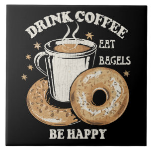 Azulejo De Cerâmica Beber Café Comer Bagels Ser Feliz