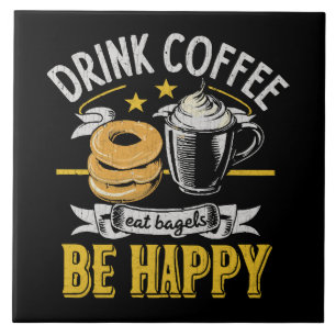 Azulejo De Cerâmica Beber Café Comer Bagels Ser Feliz