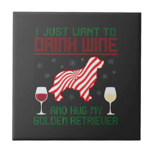 Azulejo De Cerâmica Beber Vinho Abraçar Retriever Dourado Natal