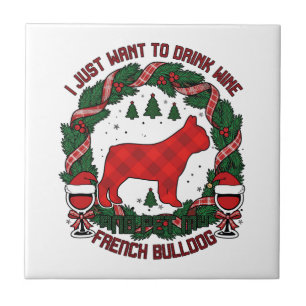 Azulejo De Cerâmica Beber Vinho French Bulldog Cachorro Xadrez Vermelh
