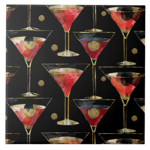 Azulejo De Cerâmica Bebidas do Dourado Vermelho Negro