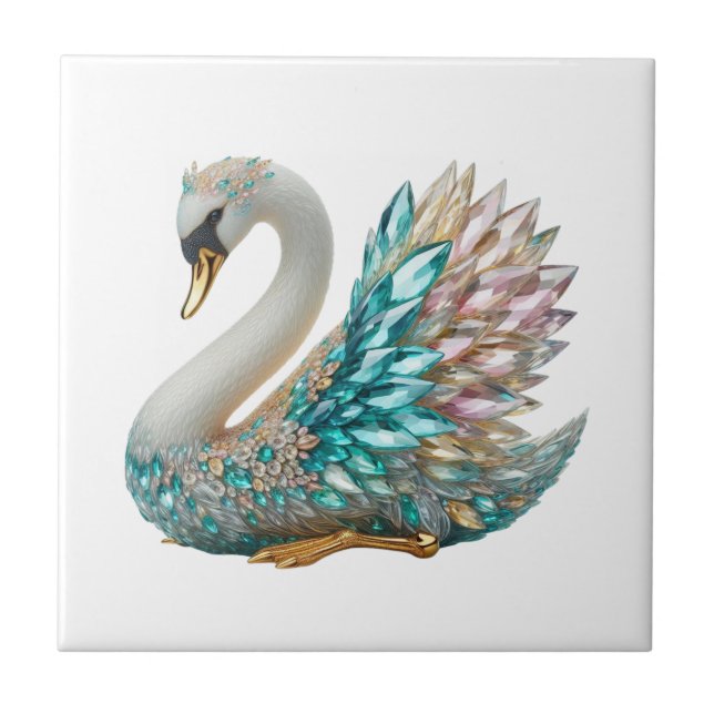 Azulejo De Cerâmica Bedazzled Diamond Swan Gold Crystal Bling (Frente)