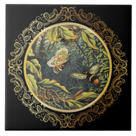Azulejo De Cerâmica Bee & Borboleta Moderna Vintage na Web de Aranha