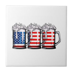 Azulejo De Cerâmica Beer American Flag 4 de julho Men Merica Dr.