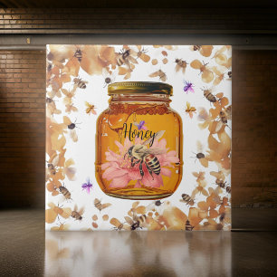 Azulejo De Cerâmica Bees Honey Jar Personalize   Azulejo cerâmico