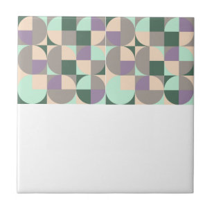 Azulejo De Cerâmica bege abstrato verde lavanda geométrico