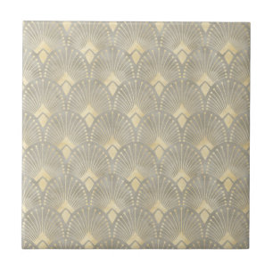 Azulejo De Cerâmica bege,ouro,padrão Art Deco,vintage,retro,Metalli
